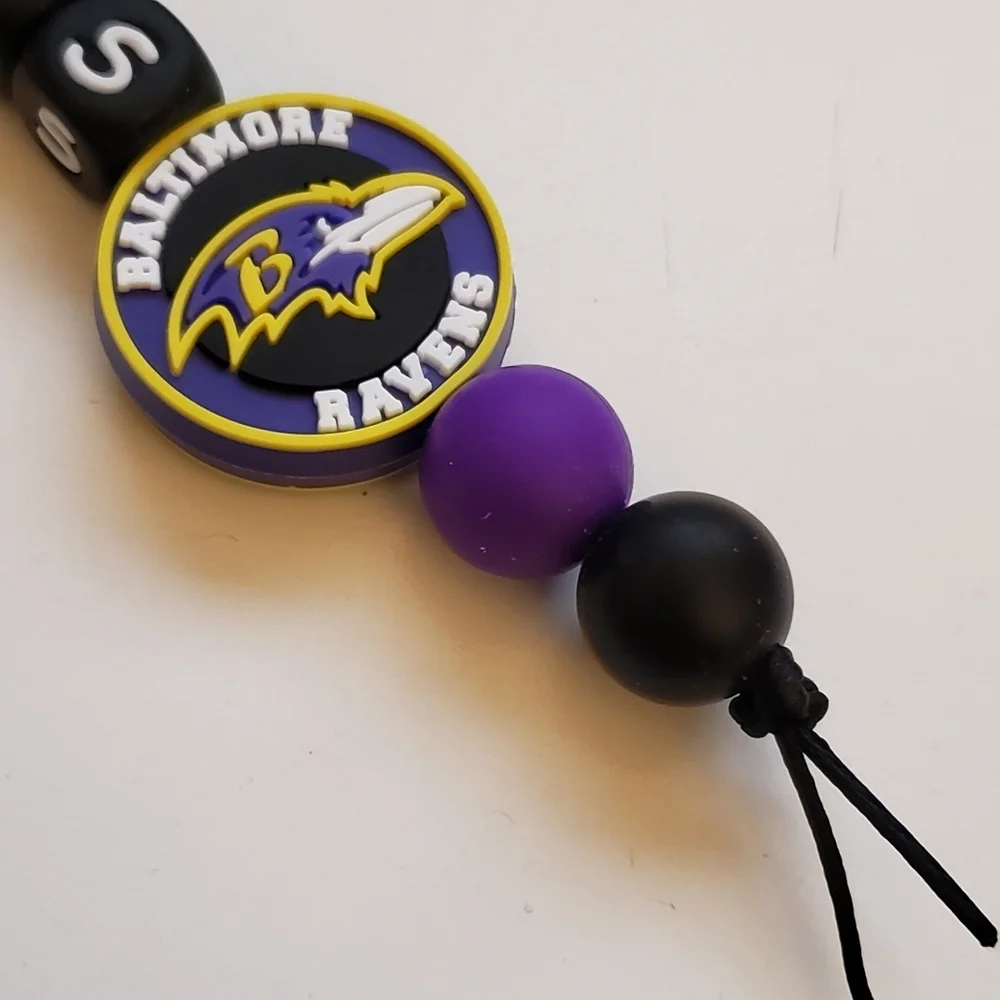 Handmade Ravens Beaded Silicone Focal Bead Keychain